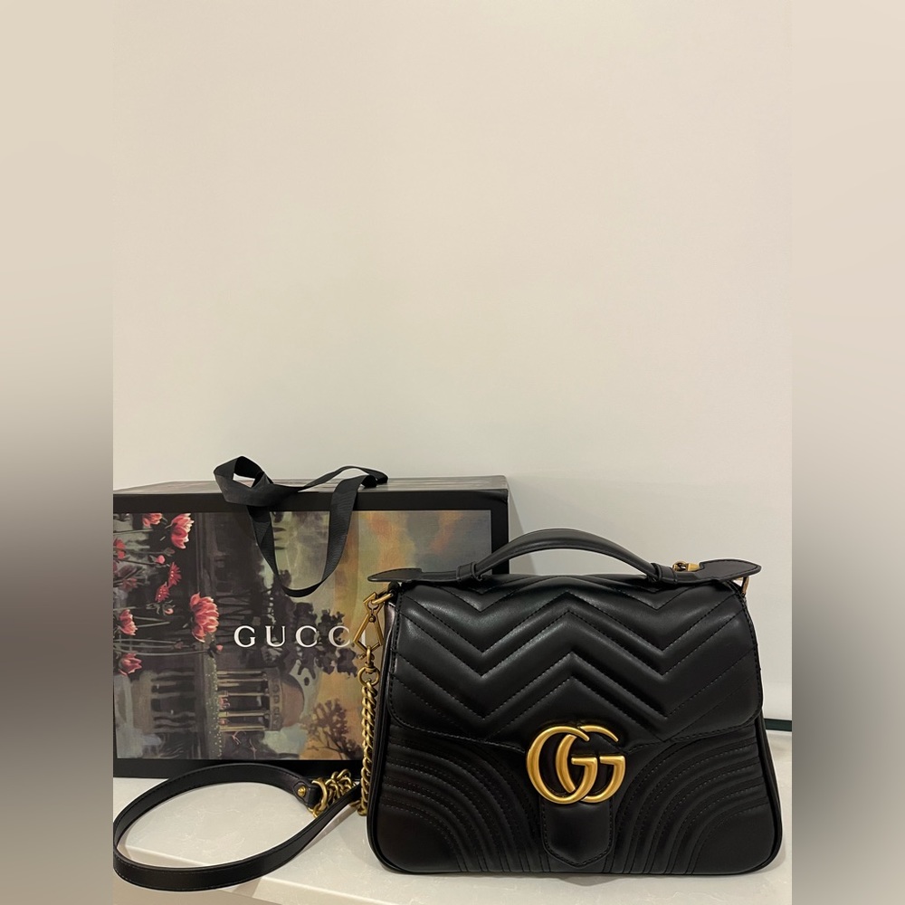Small Black Gucci Marmont Top Handle Bag